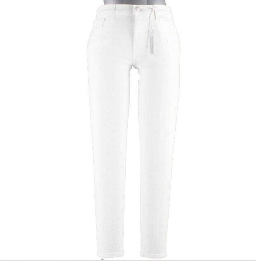 J Brand $228 Sz 28 x 26 White Stud Skinny Mid Cotton Blend Crop Jeans